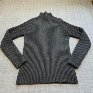 Minimalist Grey Cashmere Sweater Womens Small Grey Ribbed Mock‎ Neck Chunky Knit